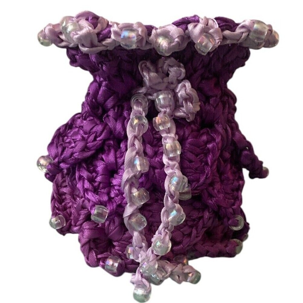 Dice Bag Large Dragon Scale Beaded Ren Faire Fantasy Dungeons Dragons RPG Purple